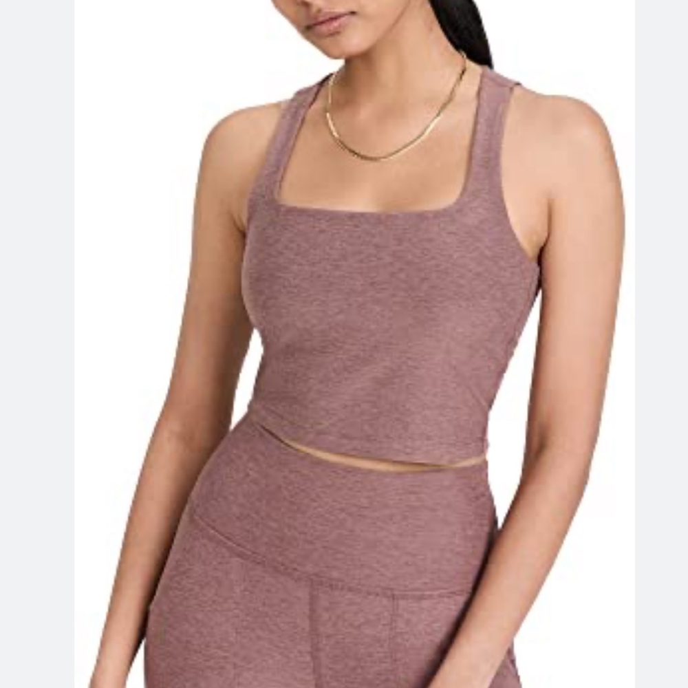 Beyond Yoga Spacedye Square Neck Cropped Tank Sienna Brown L NWT